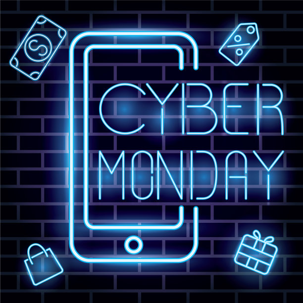 网络星期一的字母霓虹灯标签与智能手机图片下载