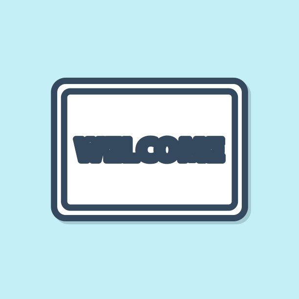 带文字欢迎图标的蓝色门垫图片下载