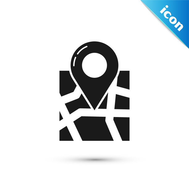 黑色折叠地图与位置标记图标图片下载