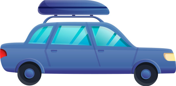 蓝色旅行车图标卡通风格图片下载