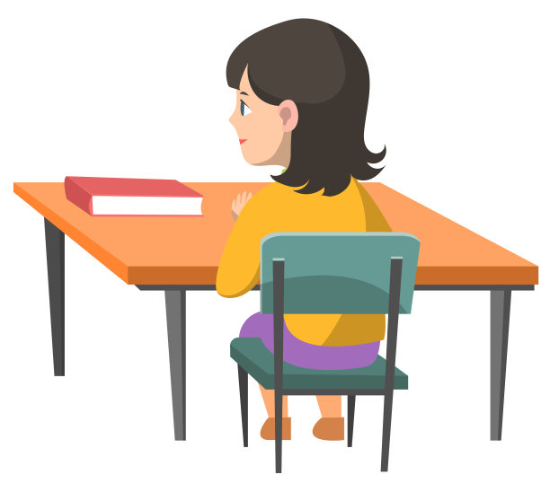 女学生坐在桌子上，拿着课本图片下载