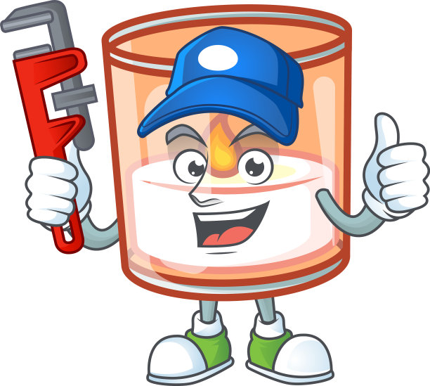 水管工蜡烛在玻璃上的卡通人物图片下载