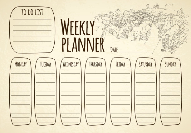 每周规划城市素描线艺术图片下载