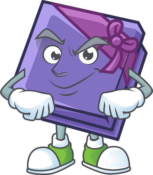 紫色礼盒吉祥物卡通风格与傻笑图片下载