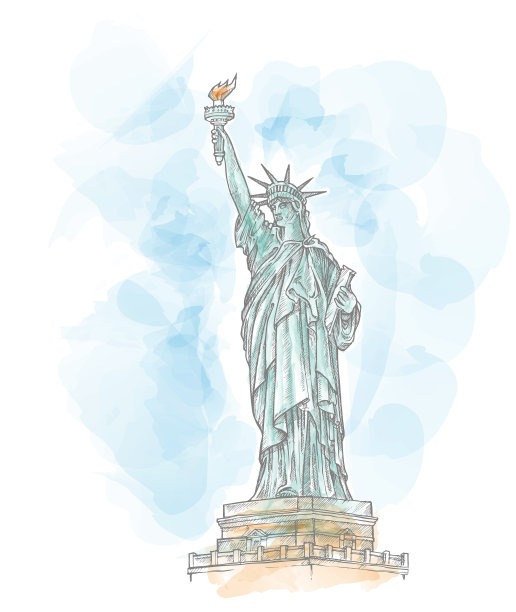 自由女神像手绘水彩图片下载
