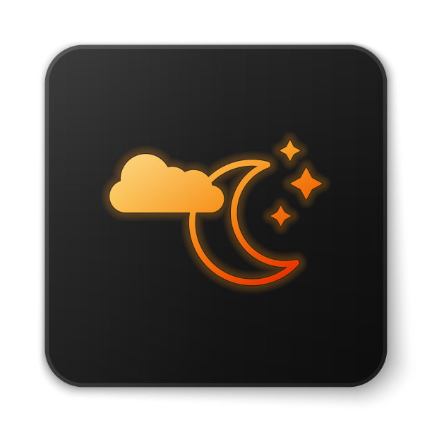 橙色霓虹灯云与月亮和星星的图标图片下载