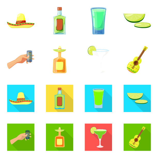 孤立对象咖啡馆和拉丁标志集图片下载