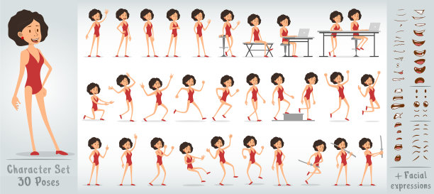 卡通平海滩女孩性格大设置图片下载