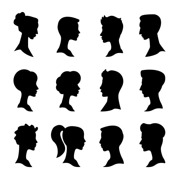 男人和女人侧视头像剪影图片下载