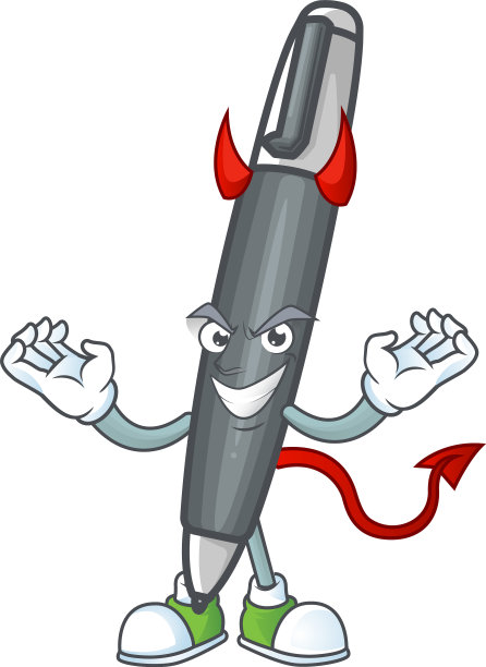 魔鬼图标黑色圆珠笔与卡通人物图片下载