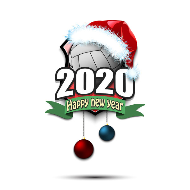 2020年新年，戴圣诞帽的排球图片下载