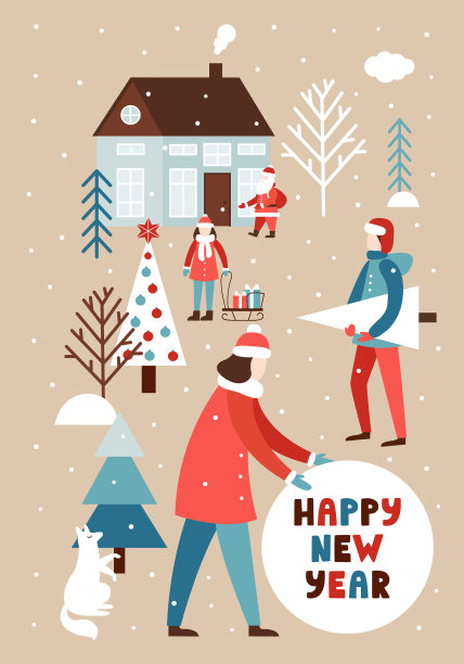 圣诞和新年快乐的贺卡图片下载