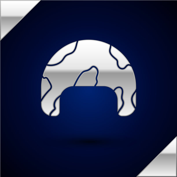 银色军事头盔图标孤立在深蓝色图片下载