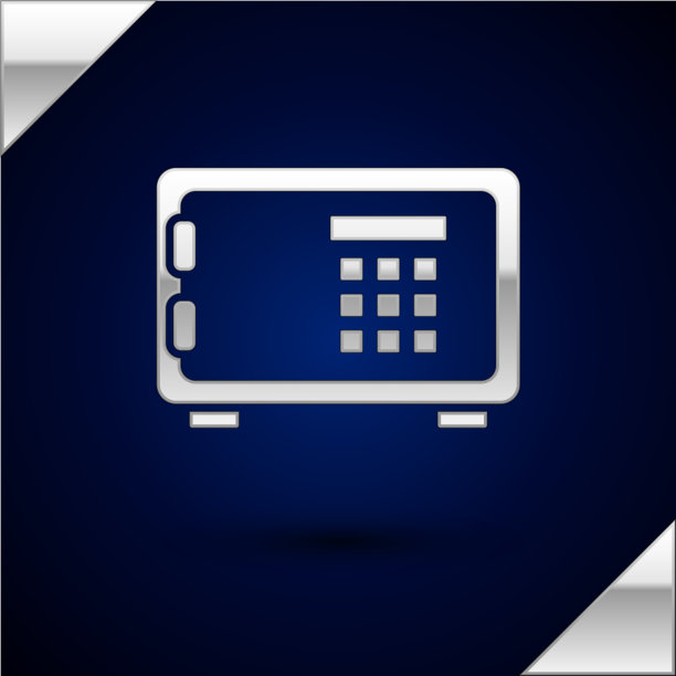 银色安全图标孤立在深蓝色背景上图片下载