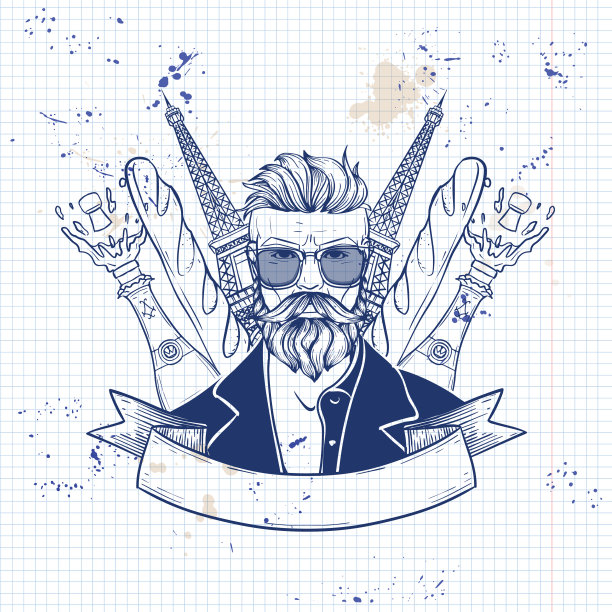 手绘素描的法国人图片下载