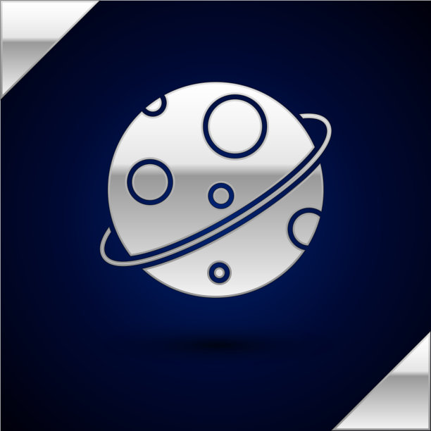 银色行星图标孤立在深蓝色图片下载