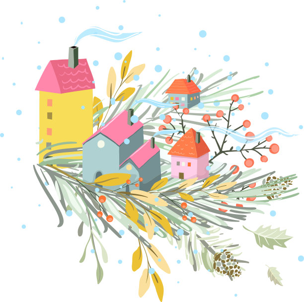 冬季的乡村景色与小村舍图片下载