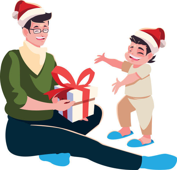父亲和儿子用圣诞老人的帽子设计图片下载
