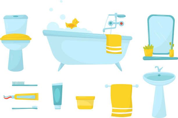 不同的浴室物体被隔离在白色上图片下载