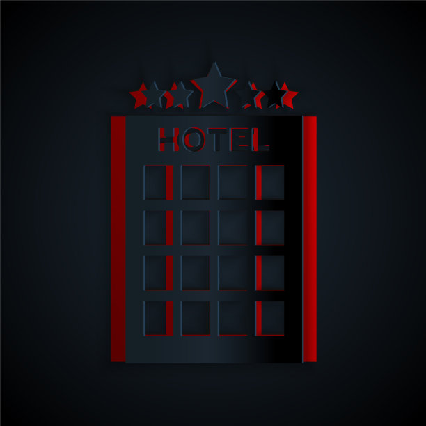 剪纸酒店建筑图标孤立在黑色图片下载