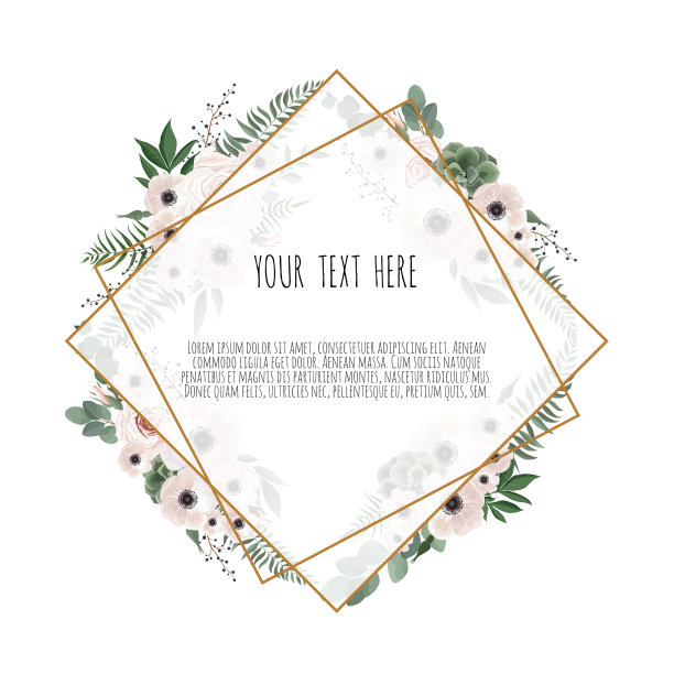 卡片与鲜花玫瑰叶的婚礼装饰品图片下载