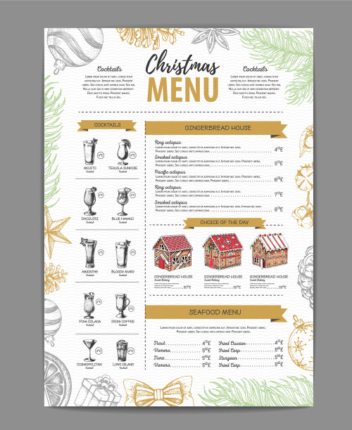 圣诞菜单设计用甜姜饼屋图片下载