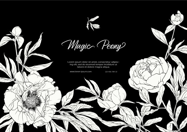 白色牡丹模板的婚礼请柬图片下载