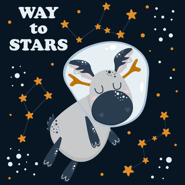 可爱的海报，宇航员鹿在太空图片下载