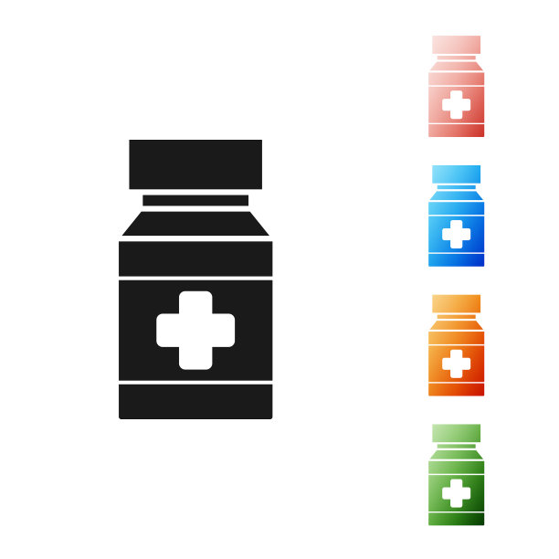 黑狗药瓶与药丸图标隔离图片下载