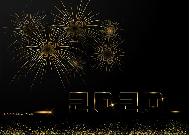 2020年新年快乐金色烟花背景图片下载
