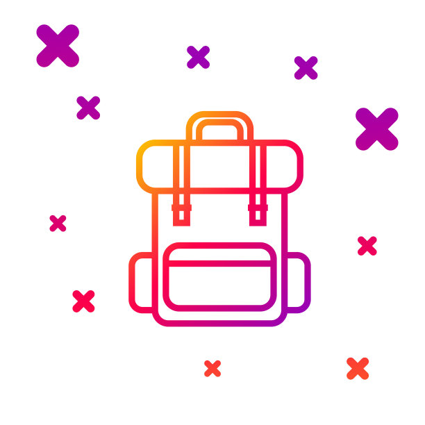 彩色线徒步背包图标孤立在白色图片下载