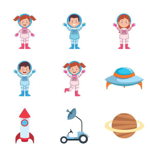 图标设定卡通宇航员五颜六色的设计图片下载