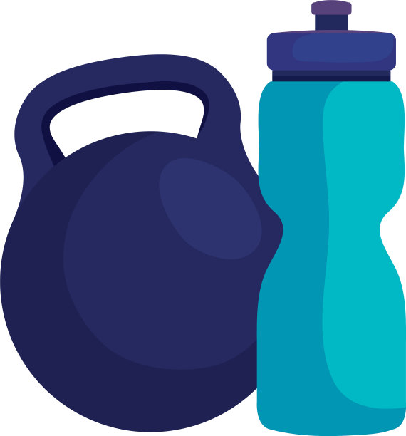 瓶装水塑料与哑铃孤立图标图片下载