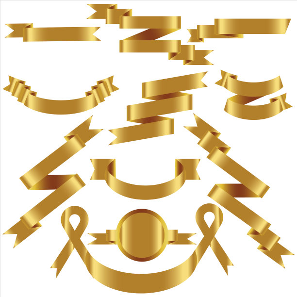 金丝带设置在孤立的庆祝和图片下载