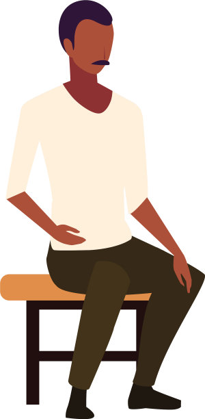 年轻人坐在白色背景的椅子上图片下载