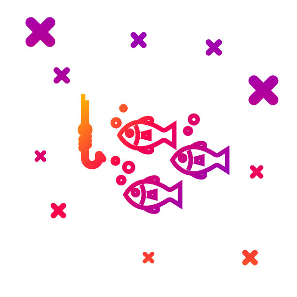 彩色线鱼钩水下与鱼的图标图片下载