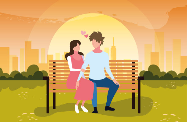 坐在公园椅子上相爱的情侣图片下载