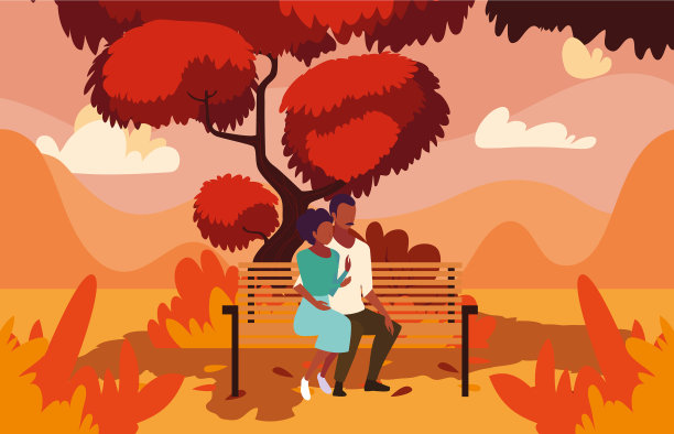 一对夫妇坐在公园的椅子秋天图片下载