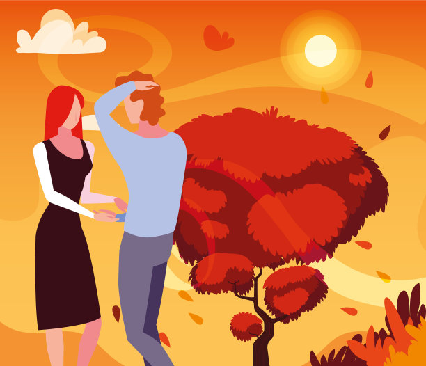 一对情侣秋天在公园散步图片下载