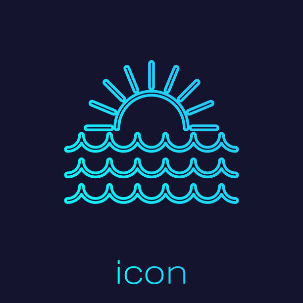 绿松石线日落图标孤立在蓝色图片下载