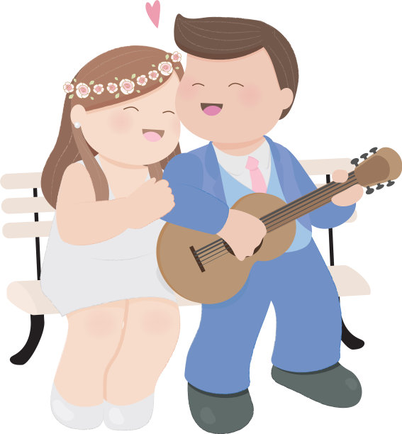 可爱的胖夫妇玩吉他eps10图片下载