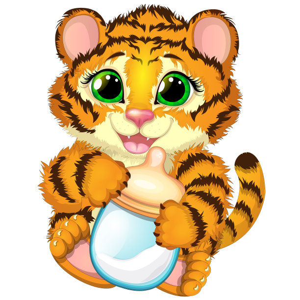 快乐的小老虎和奶瓶图片下载