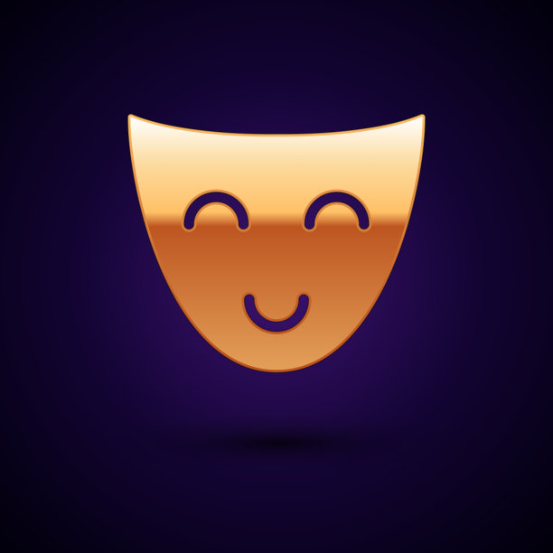 黄金喜剧戏剧面具图标孤立在黑暗图片下载