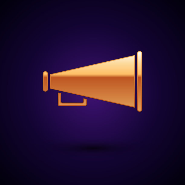 金色扩音器图标孤立在深蓝色图片下载