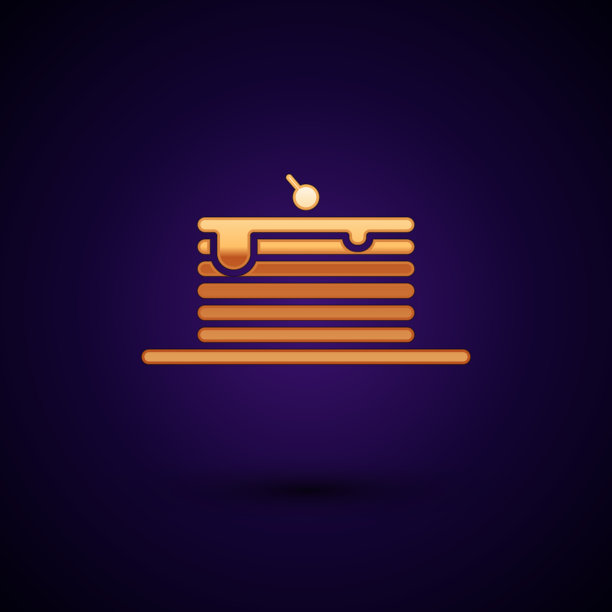 金色堆栈煎饼图标孤立在深蓝色图片下载