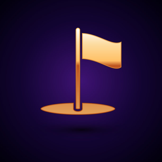 金色旗帜图标孤立在深蓝色的背景图片下载