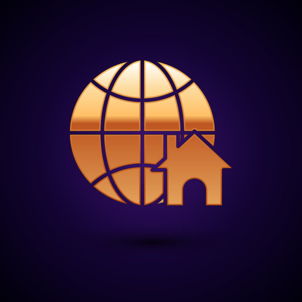 金色的球体与房子符号图标孤立在黑暗图片下载