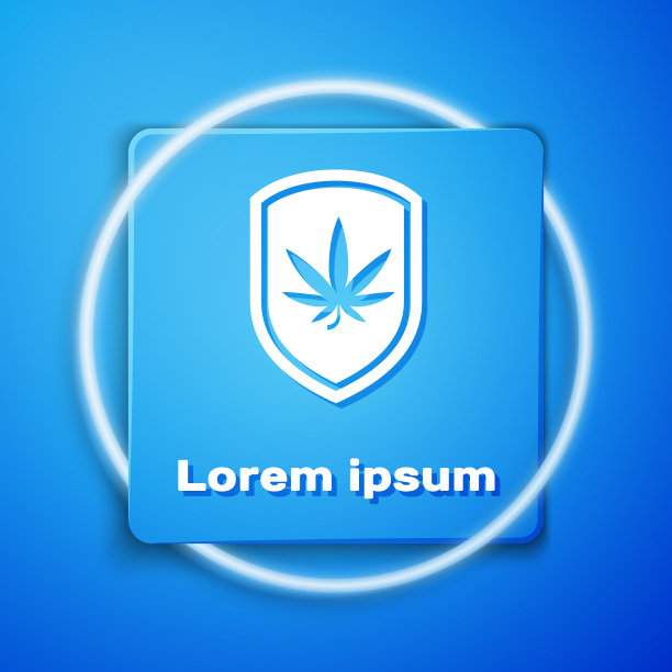 白色盾牌和大麻或大麻叶图标图片下载