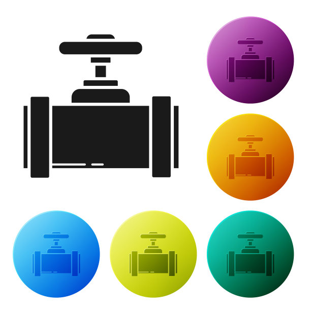 黑色工业金属管道和阀门图标图片下载