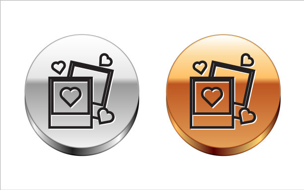 黑线两个空白相框和心形图标图片下载